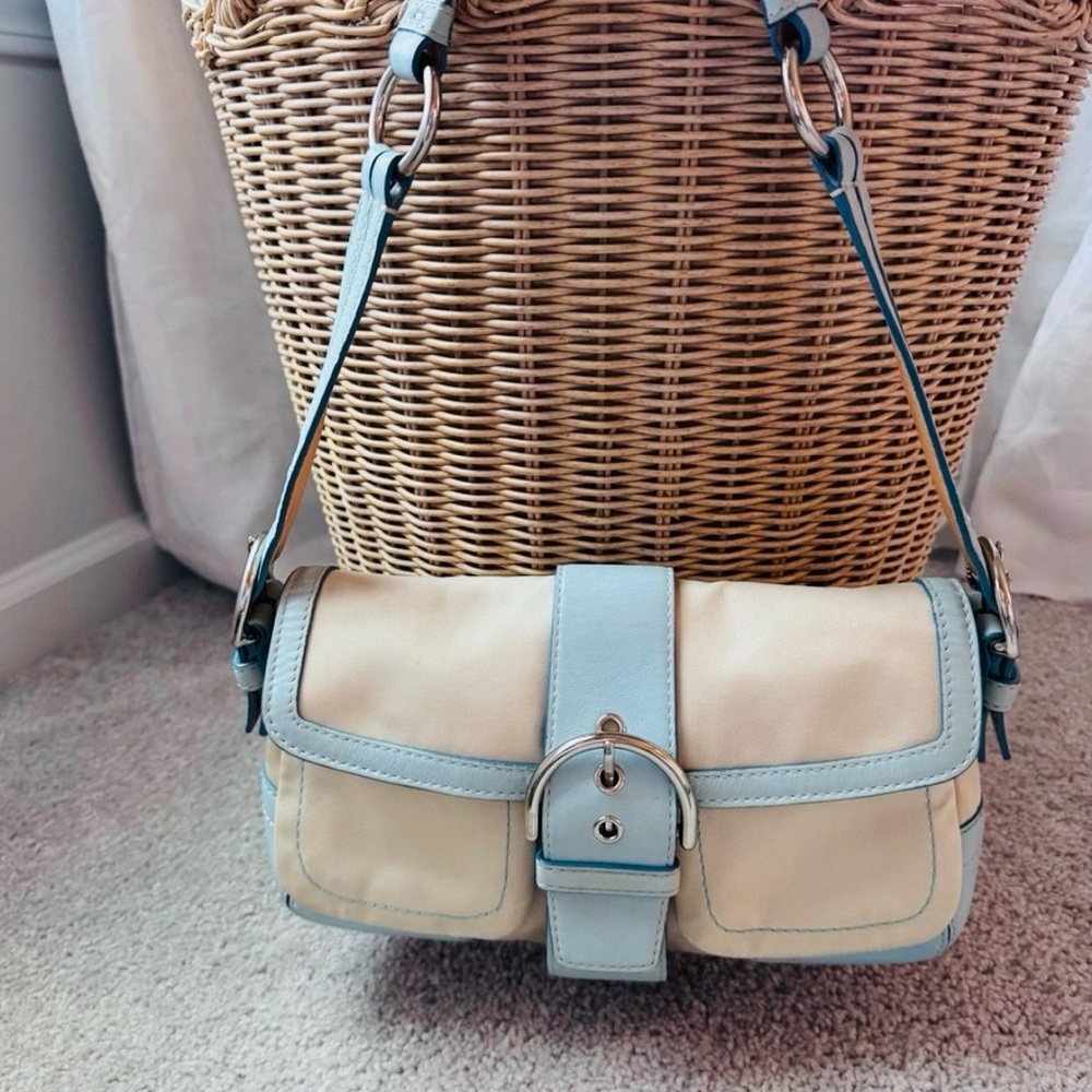 Coach Soho Satchel Y2K Canvas & Baby Blue Leather